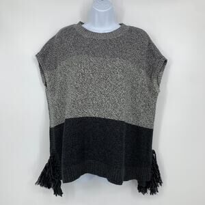 Lisa Todd Sleeveless Sweater Poncho Chunky Knit Fringe Oversized Vest, Gray